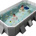 Buric Foldable Pool Non-Inflatable Swimming Pool for Family Adults Hard Plastic Shell Collapsible Rectangle Swimming Pool for Outside Backyard Portable Pet Dog Pool (118.11 in)