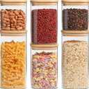 ComSaf Airtight Glass Storage Canister with Lids (0.7Qt/1.2Qt/1.6Qt) Set of 6, Food Storage Container Kitchen Pantry Storage Jar, Glass Jars for Flour Cereal Sugar Tea Coffee Beans Snacks, Square