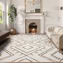 LIVEBOX Moroccan 8x10 Area Rug, Beige Washable Rugs for Living Room Bedroom, Non Slip Western Tribal Rug Low Pile Geometric Large Area Rugs Diamond Carpet for Dining Room, Nursery Room, Playroom Boho