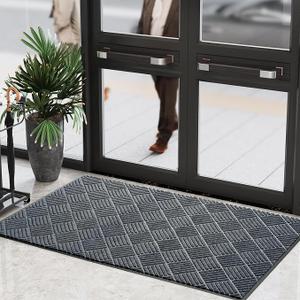 COCOER Commercial Floor Mat, Commercial Rug Rubber Border, 3' X 5' GRAY Indoor Outdoor Rugs Entry Mat Muddy Dirt Resist, Heavy Duty Outdoor Door-Mat Entryway-Rug Indoor