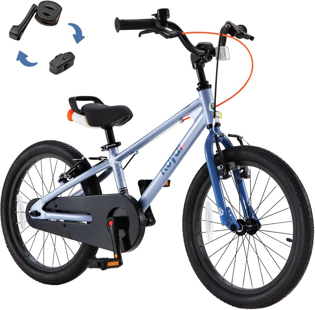RoyalBaby EZ Pro Kids Bike Lightweight Aluminum 18 Inch Balance Pedal Bicycle Beginners Easy Learning Boys Girls 5-8 Years, Blue