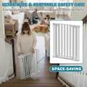 Mumeasy 80" Extra Wide Baby Gate for Doorways, Stairs & Fireplace, Auto Close Dog & Pet Gate with Walk Thru Door, 3 Metal Panels, Hardware Mounted Child Safety Fence for House, Indoor/Outdoor, White