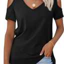 Amoretu Women's Short Sleeve Shirts Cold Shoulder Tops V Neck Blouse Tunic Shirts. S Size