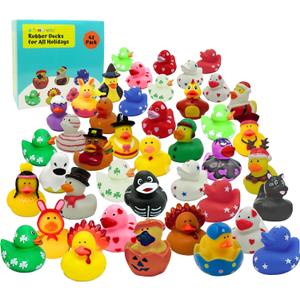 4E's Novelty Rubber Ducks for All Holidays, Bulk Pack of 42 - Includes 6 of Each Holiday, Valentines Day Rubber Ducks, Easter Duckies, Bath Toys for Kids, Gift for Jeep Owners, Jeep Ducking