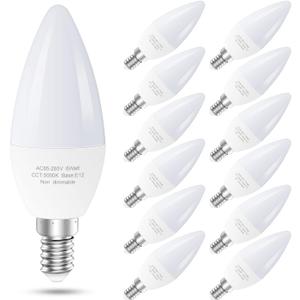 60 Watt Led Candelabra Bulbs Equivalent, E12 Led Ceiling Fan Lightbulbs, 550 LM, 5000K Daylight Type B Light Bulb for Chandelier, Non-Dimmable Candle Bulbs, 12 Pack (White)