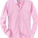 Alimens & Gentle Mens Solid Oxford Shirt Long Sleeve Dress Shirt Work Casual Button Down Shirts with Pocket (Pink), M