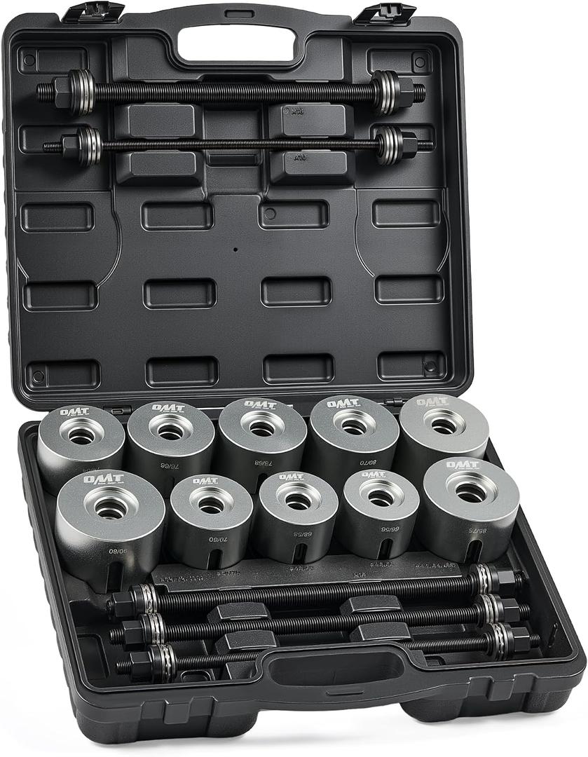 Orion Motor Tech Bushing Press Kit, 27pc Pull and Press Sleeve Kit for LCV HGV Engine Cars Vehicles with 22 Press Sleeves, Seal Bearing Bushing Removal Tool Kit with 5 Pulling Spindles with Nuts Case