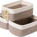 MiniArk Small Storage Baskets for Organizing | Closet Organizer Bins | Shelf Toy Basket | Woven Rope Baskets | Cube Decorative Box | Shallow Basket | 11.5x7.5x4.7” | 3 Packs White Brown