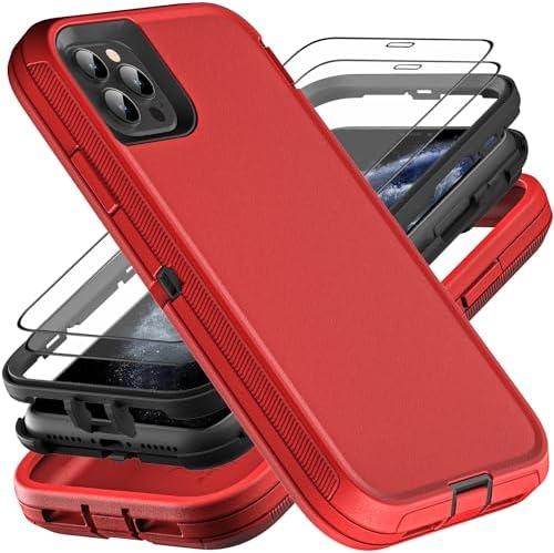 YKHJKLEC for iPhone 11 Pro Max Case, Military Grade 3 in 1 Heavy Duty Shockproof/Drop Proof/Dust Proof Case with 2Pcs Tempered Glass Screen Protector (Red/Black)