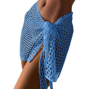 Aopwsrlyi Sarong Wraps for Women Swimsuit Cover Up Hollow Out Knitted Wrap Skirts Sheer Mesh Summer Beach Cover Ups (Blue, One Size)