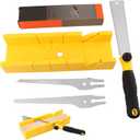 4-Piece Miter Box and Saw Set, Japanese Hand Saw for Precise Miter and Bevel Cuts, 12-Inch Mitre Box with 3 Mitre Saws for DIY, Crafting, Furniture Making(COLOR:Yellow)