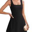 ZESICA Women's 2025 Summer Sleeveless Tank Mini Dresses Square Neck A Line Flare Party Short Dress, Black, M
