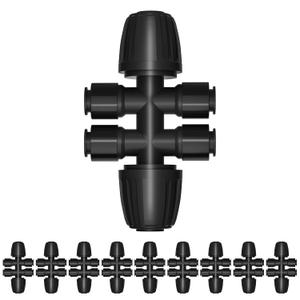 Bonviee 10 Pack 1/2 to 1/4 Push-to-Connect Tee, Split 1/2 Tubing into Four 1/4 Lines, Quick Connect Drip Irrigation Fittings, Leak-Proof 6-Way Splitter for Garden, Lawn, Greenhouse