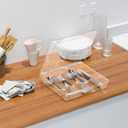 Utensil Holder for Countertop with Lid, Plastic Silverware Tray for Drawer, 5 Compartments Flatware Organizer, Transparent