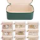 VLANDO Jewelry Travel Case,Travel Jewelry Organizer with Clear Velvet Jewelry Bags 12Pcs Zipper Pouch for Women Girl Gift-Green