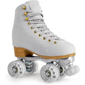 Roller Skates for Women or Men with Height Adjustable Rubber Stoppers Retro Suede Quad Roller Skates for Outdoor and Indoor (10, Gray)
