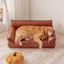X-Large Leather Dog Sofa Pet Couch for Large Dogs Under 90 lbs, Brown