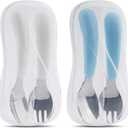 Kirecoo 2 Set Toddler Utensils, Toddler Forks and Spoons, Stainless Steel kids Silverware Set, Designed for Self Feeding Flatware Utensils with Travel Carrying Cases BPA Free (White & Aqua)