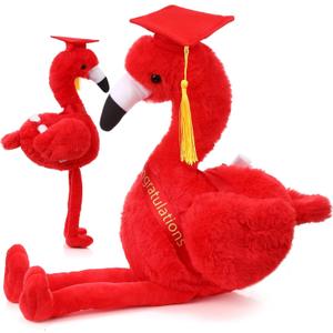 Chalyna 10 Inch Graduation Gifts Flamingo Plush Stuffed Animal with Gold Tassel Graduation Hat and Sash Congrats Grad Gift for Preschool Kindergarten Kids Student Friend Party Decoration(Red)