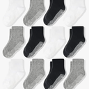 CozyWay Baby Socks with Grippers Non Slip Crew Grip Socks For Boys and Girls Babies Comfy Soft Cotton Infant - 0-6 Months Unisex Black, Gray, White - 12 Pack