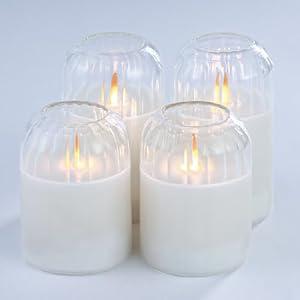 Lezonic Glass Flameless Candles Battery Operated with Remote, Dancing Flame LED Flickering Flameless Pillar Candles, Set of 4 Real Wax Fall Decorations for Home, H: 4" 4" 5" 5"(Pumpkin White)
