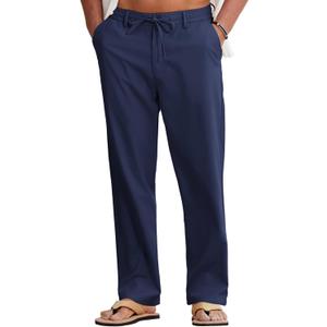 COOFANDY Mens Cotton Linen Pants Casual Drawstring Summer Beach Pants Lightweight Linen Dress Trousers (Blue, M)
