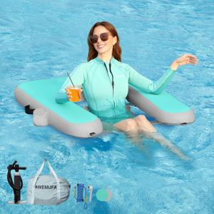 AWEMUFA Inflatable Chair for Lakes, Inflatable Floating Chair Floating Pool Lounger Float Adult, Heavy Duty Lake Floats Outside Tanning Pool Hangout Armrest Floaties (3.3x4ft, Mint Green+Gray)