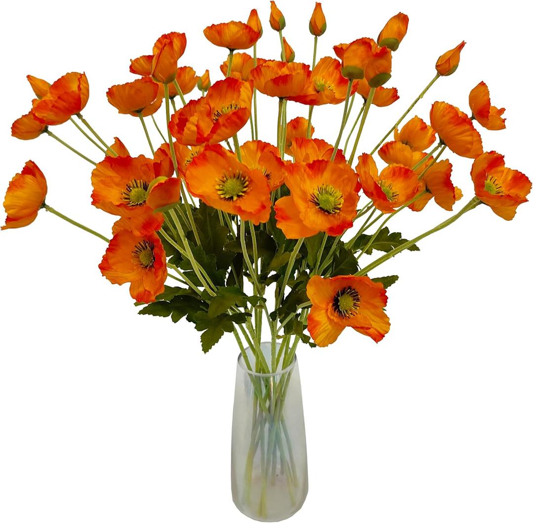 ATFL Orange Poppy Flowers Artificial for Wedding Decorations,12 Pcs Fake Faux Silk Poppies Bulk for Home Decor Table Centerpieces Floral Arrangement(23.5, Orange)