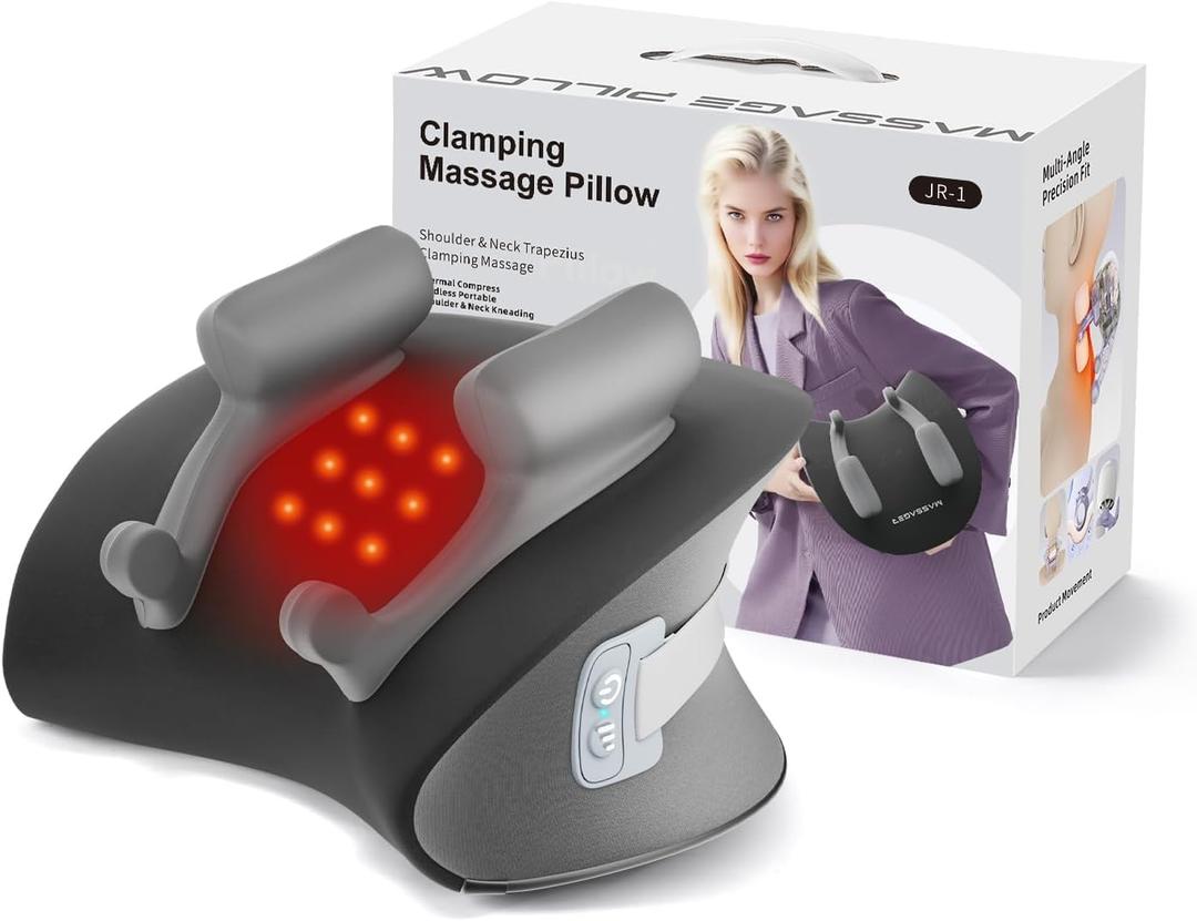 Shiatsu Neck Massager with Heat, Cordless Portable Cervical Traction Device with 10-Minute Timer for Full Body Muscle Pain Relief, Electric Deep Tissue Kneading Massage Pillow(Black)
