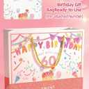 BOPLYBAY 60th Birthday Gift Bag for Women with Card & Tissue Paper - Large 13" Pink Age 60 Party Favor Bag, 60 Year Old Birthday Gifts Wrapping for Mom Grandma Wife