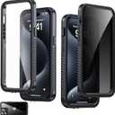 for iPhone 15 Pro Max Case Waterproof - Built-in Privacy Screen Protector & HD Screen Protector [IP68 Underwater] Shockproof Dustproof Full Body Protection iPhone 15 Pro Max Phone Case (Black)