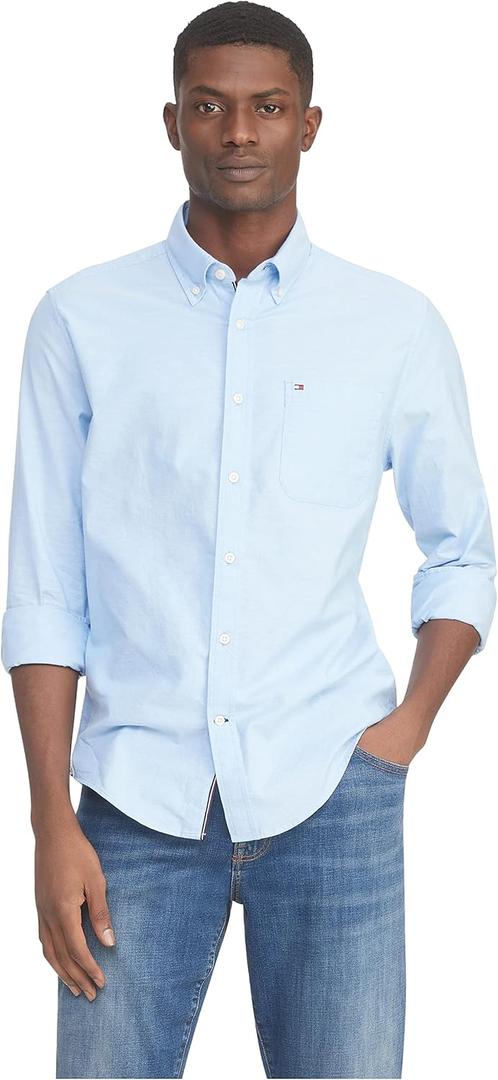 Tommy Hilfiger Men's Long Sleeve Button Down Stretch Oxford Shirt in Regular Fit (Bright Blue) XL