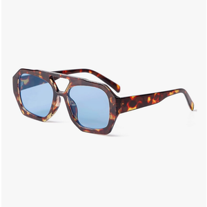 ADE WU Trendy Square Aviator Sunglasses for Women Thick Frame Double Bridge Geometric Sun Glasses