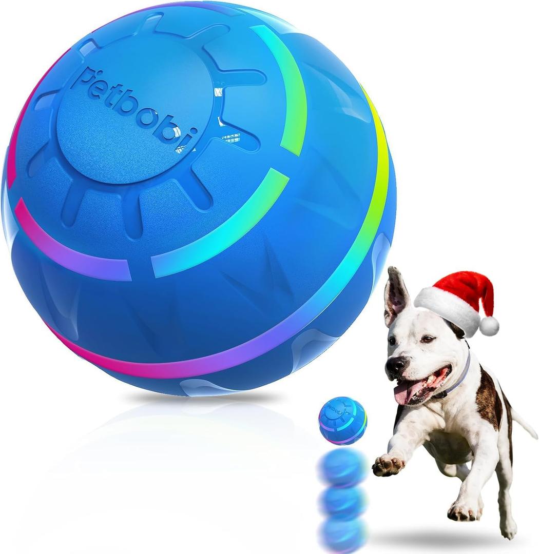 Petbobi Active Rolling Ball for Dogs Interactive Dog Ball with LED Flash Light, Includes Self-Moving Toys for Medium Large Dogs to Chase and Self Play, USB Rechargeable