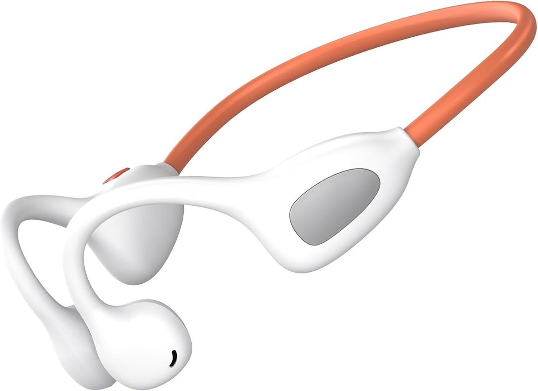 Bone Conduction Earphones, Wireless, Bluetooth 6.1, Open-Ear Headphones, Non-Blocking, Bluetooth Headphones, Kotuden, Auto Pairing Headphones, Noise Cancelling, Microphone Included (White Orange)