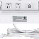 Pop up Power Strip,Recessed Electrical Outlet Power Hub Connectivity Box, Desktop Socket with 2 Outlets & 2 USB Charging Ports for Table Conference Room Countertop, UL Listed (White)