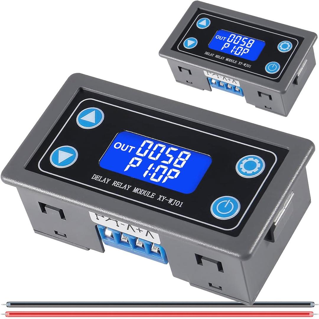Delay Relay Module DC 6-30V 12V 24V Time Delay Relay Module 0.01s-9999min Digital Timer Cycle Delay Switch LCD Display XY-WJ01 Digital Timer with 26AWG Red and Black Cable, Pack of 2