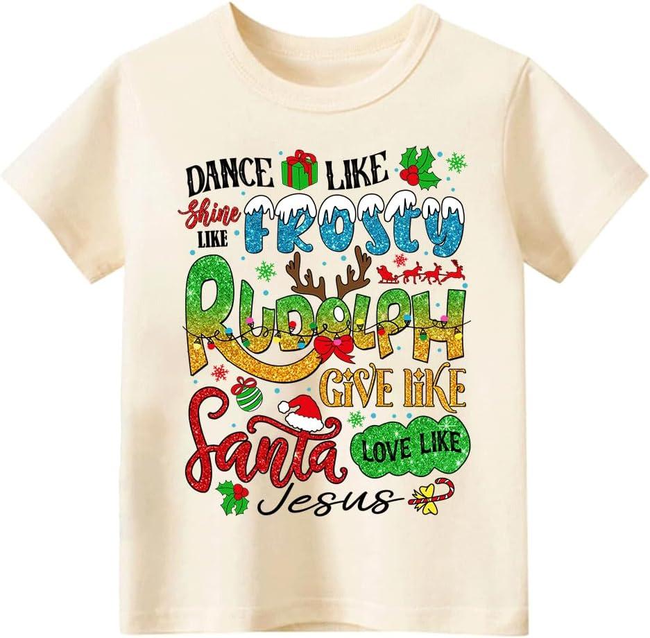 Kids Christmas Shirt  Toddler Boys Girls Holiday Outfit Santa Snowman Gingerbread Tree Gift T-Shirt 2T-8T (Yellow)