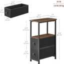 DALEMHOME End Table, Narrow Side Table with 2 Fabric Drawers, Slim Nightstand, Small Bedside Table with Storage, Living Room, Bedroom, Rustic Brown HKET1200BR