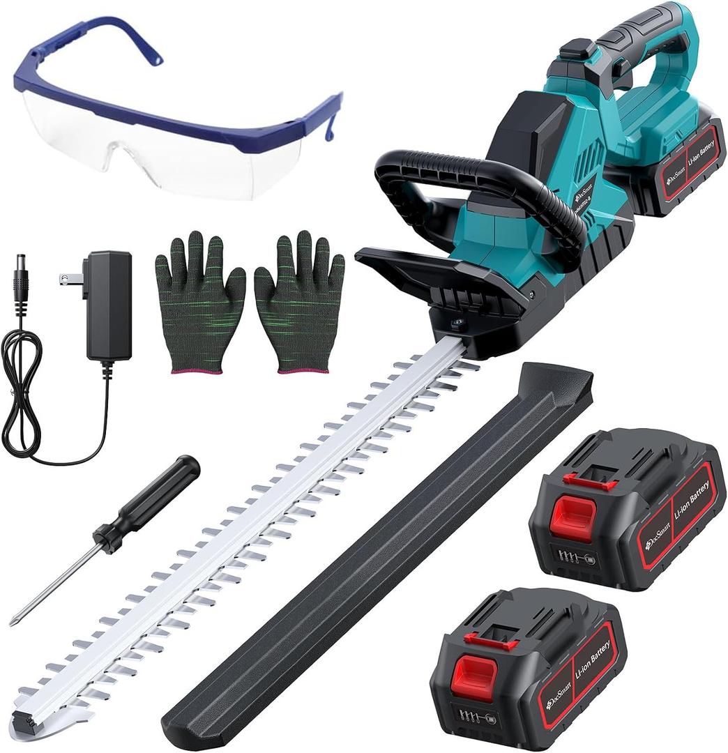 20'' Hedge Trimmer Cordless with 2pcs 4000mAh Battery, Electric Handheld Bush Clipper with Rechargeable Batteries, 3000RPM 180 Rotatable Head, 2/3'' Blade Gap, Gifts for Father's Day
