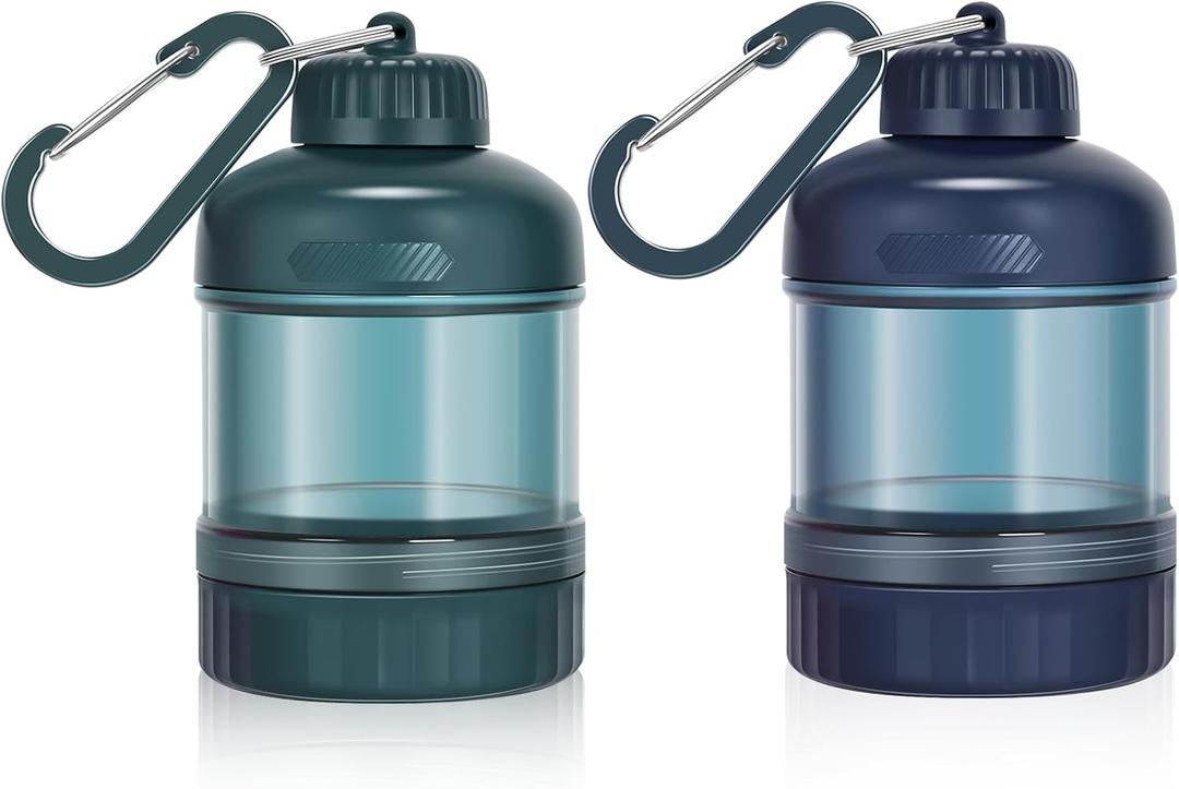 2 Pack Protein Powder Container to Go with Keychain & Keyring, Large Capacity, Clear, Leakproof, Ideal for workouts, fitness, or travel (Green&Blue)