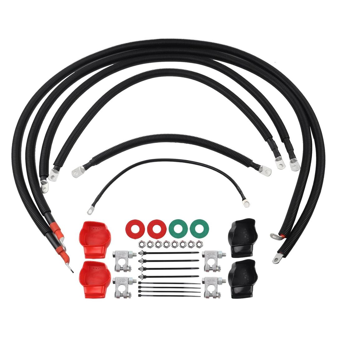 New F-ord Heavy-Duty Custom Battery Cables Kit 4437/90 Compatible with Ford Superduty F250 F350 F450 Truck 2003 2004 2005 2006 2007 6.0L Powerstroke Diesel 2/0 Wire with 90 Degree Bend Starte