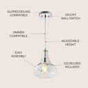 JONATHAN Y 9" Chrome 1-Light Metal and Glass Schoolhouse Pendant Light, Adjustable Height Twirled Teardrop Silhouette for Kitchen Island, UL Listed, LED Bulb Included JYL3519A