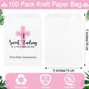 Sweetude 100 Pcs First Communion Treat Paper Bags 5 x 7 Inch Baptism Cross a Sweet Ending Snack Bags for Religious Events Easter First Holy Communion Baptism Party Favor Candy Cookie Storage(Pink)