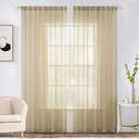 MIULEE 2 Panels Solid Color Sheer Window Curtains Elegant Window Voile Panels/Drapes/Treatment for Bedroom Living Room (54X84 Inches Beige)
