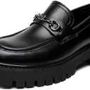 XENTORD Men's Patent Leather Platform Loafers Comfort Non-Slip Lug Sole Slip-On Dress Shoes with Metal Horsebit Detail for Business Office & Casual (Black B, 10)