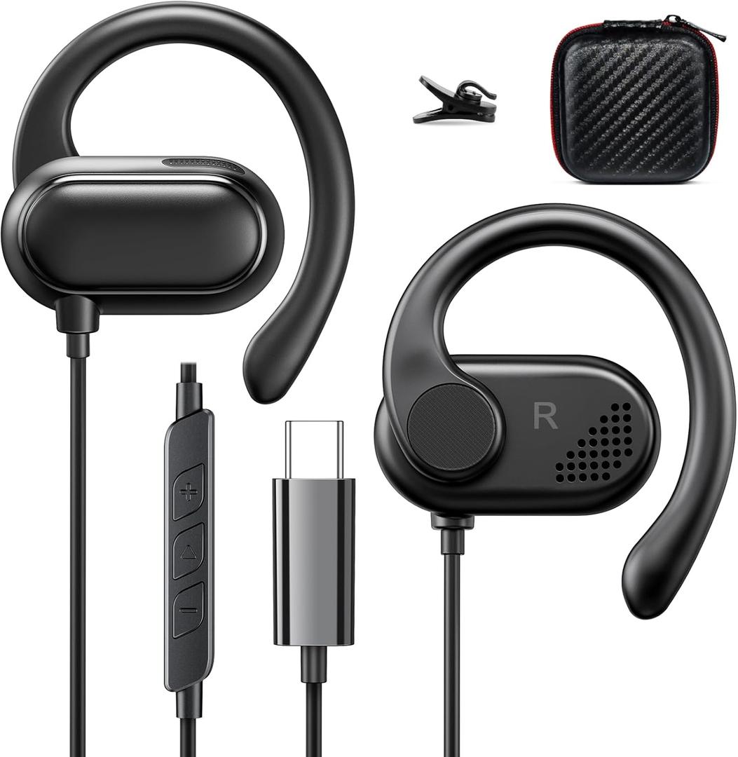 USB C Headphone Open Ear Sport Headset for iPad 10th Generation MacBook Air iPhone 16 15 Pro 16e iPad Air Galaxy Tab A9 Plus Note 20 Wired Type USB-C Earbuds with Microphone Volume Control Earphones