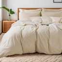 NEXHOME PRO Cotton Duvet Cover Oversized Queen 92"x98" Linen Look Textured Organic Natural 100% Washed Cotton Duvet Cover 3 Pieces Bedding Set Zipper Closure, Breathable (No Comforter) (Almond Milk Grey)