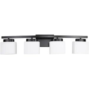 4-Light Matte Black Vanity Light Fixture with White Glass Shade for Bathroom Over Mirror, 31.5 Inches
