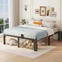 14 inch Queen Bed Frame with Round Corner Legs and Headboard Hole Mattress Slide Stopper 3500 lbs Heavy Duty Metal Platform,Steel Slats Support,No Box Spring Needed,Easy Assembly,Noise Free